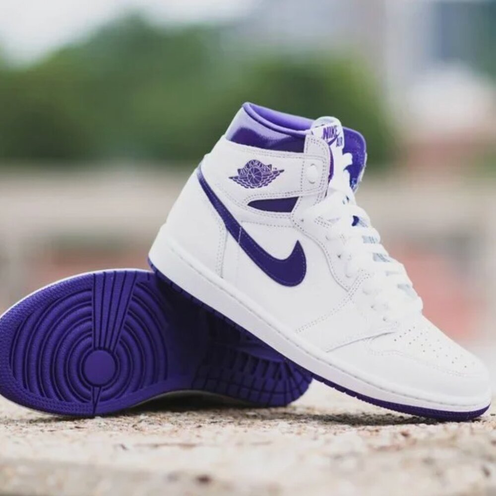 Nike Women's Air Jordan 1 Retro High OG White Court Purple Sneaker
